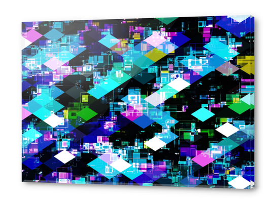 psychedelic geometric square pixel pattern abstract in blue yellow pink Acrylic prints by Timmy333