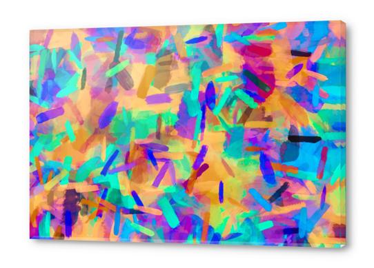 psychedelic splash painting abstract in orange purple green pink blue Acrylic prints by Timmy333