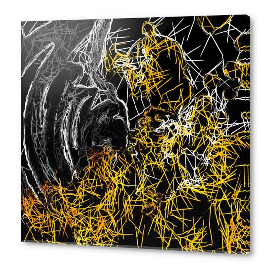 psychedelic sketching line pattern abstract in yellow black and white Acrylic prints by Timmy333