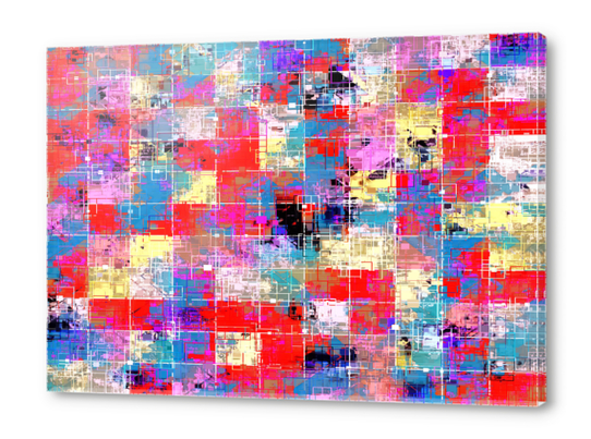 psychedelic geometric square pixel pattern abstract background in red pink blue yellow Acrylic prints by Timmy333