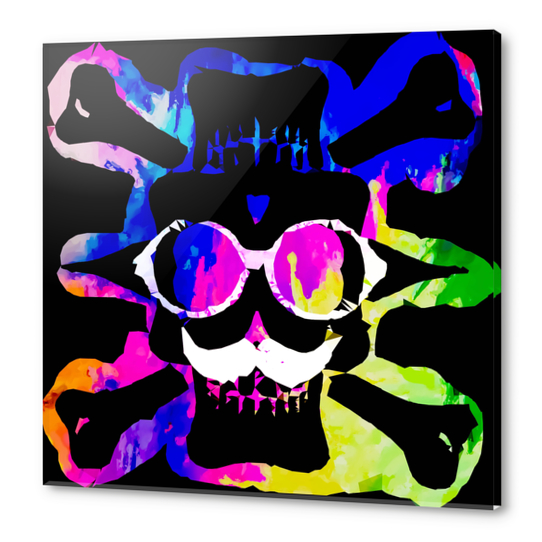 old vintage funny skull art portrait with painting abstract background in pink blue yellow green Acrylic prints by Timmy333