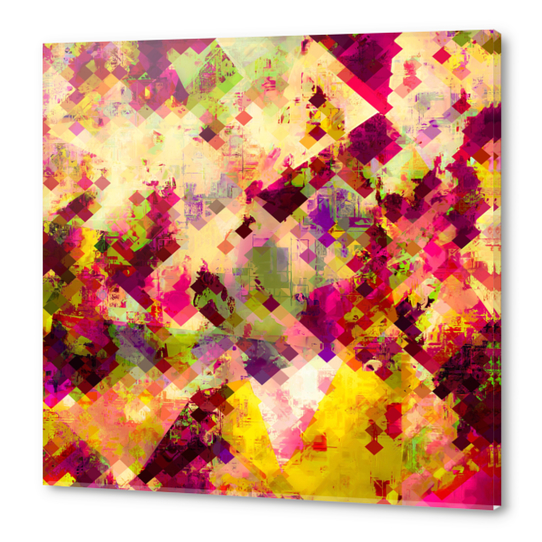 geometric square pixel pattern abstract in pink yellow purple Acrylic prints by Timmy333