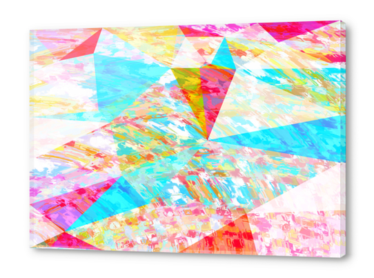 psychedelic geometric triangle polygon pattern abstract in blue pink yellow Acrylic prints by Timmy333