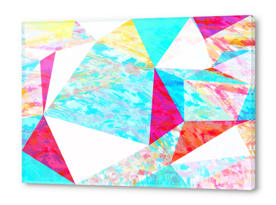 psychedelic geometric triangle polygon pattern abstract in blue pink yellow orange Acrylic prints by Timmy333