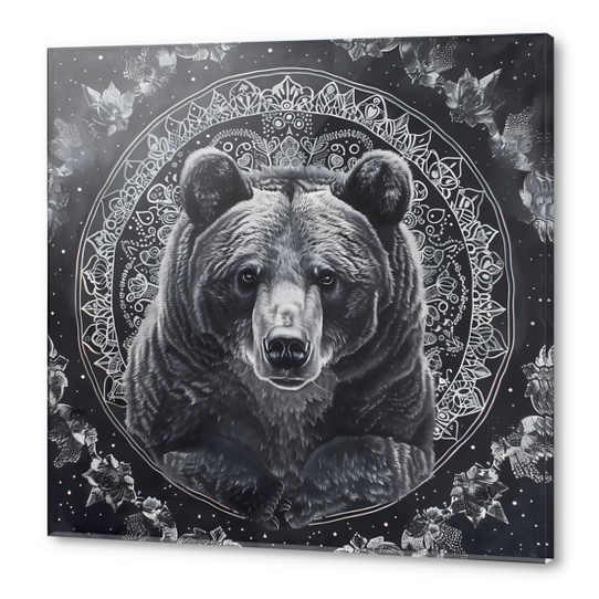 Mandala Black Bear Acrylic prints by aleibanez