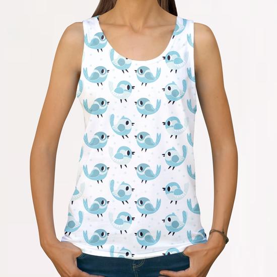 Blue Birds Pattern All Over Print Tanks by Claire Jayne Stamper