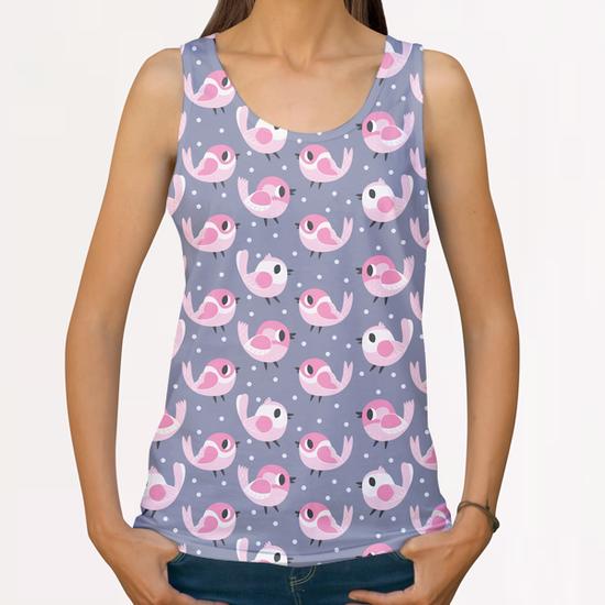 Pink Birds Pattern All Over Print Tanks by Claire Jayne Stamper