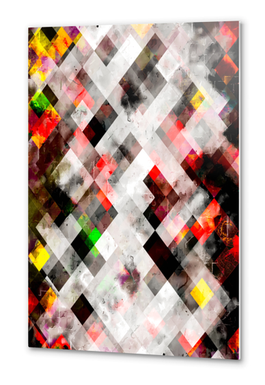 geometric pixel square pattern abstract art in red green yellow Metal prints by Timmy333