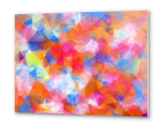 geometric triangle pattern abstract background in orange pink blue Metal prints by Timmy333