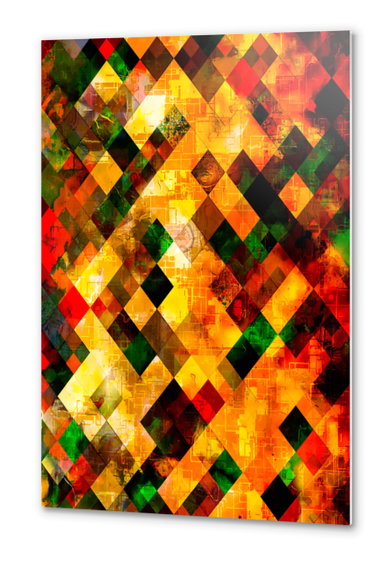 geometric pixel square pattern abstract art in brown green red Metal prints by Timmy333