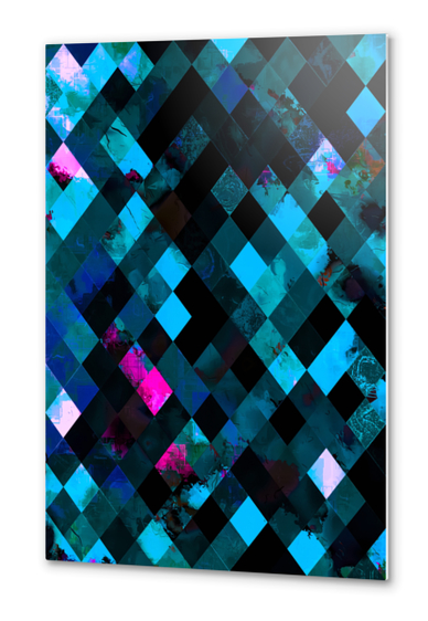 blue geometric pixel square pattern abstract art background Metal prints by Timmy333