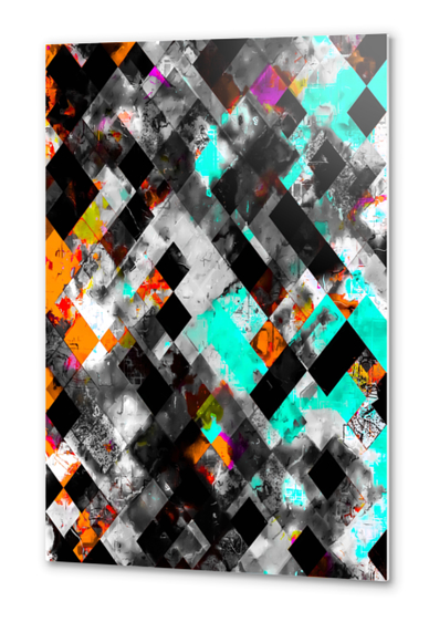 geometric pixel square pattern abstract art in blue orange black Metal prints by Timmy333