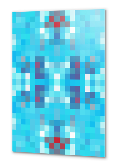 geometric symmetry art pixel square pattern abstract background in blue red Metal prints by Timmy333