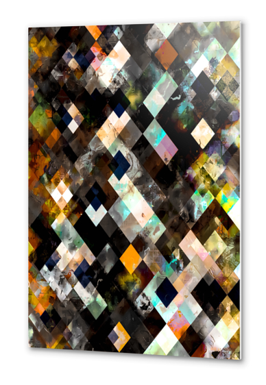 geometric pixel square pattern abstract art in brown orange blue yellow Metal prints by Timmy333