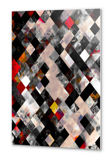 geometric pixel square pattern abstract art in red brown black Metal prints by Timmy333