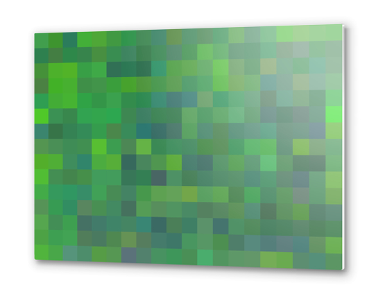 geometric square pixel pattern abstract in green and blue Metal prints by Timmy333