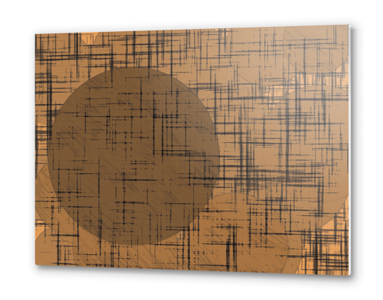 geometric square and circle pattern in brown Metal prints by Timmy333