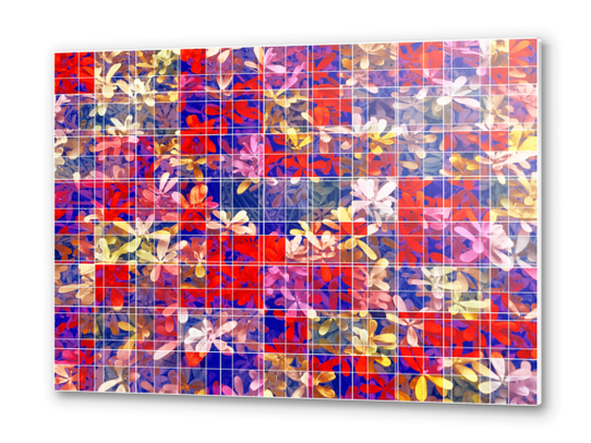 blooming flower with square pattern abstract in red and blue Metal prints by Timmy333