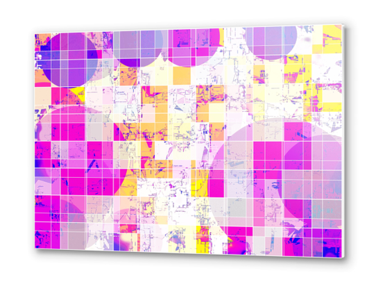 geometric square and circle pattern abstract in pink purple yellow Metal prints by Timmy333