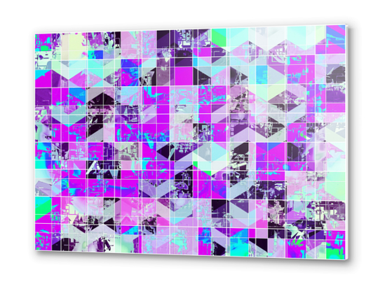 geometric square pattern abstract in purple blue Metal prints by Timmy333