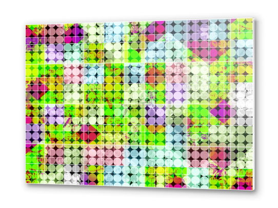 geometric square and circle pattern abstract in green pink Metal prints by Timmy333