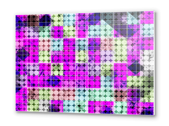 geometric square and circle pattern abstract in pink blue Metal prints by Timmy333