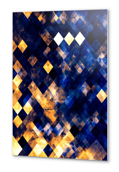 geometric pixel square pattern abstract art in blue brown orange Metal prints by Timmy333