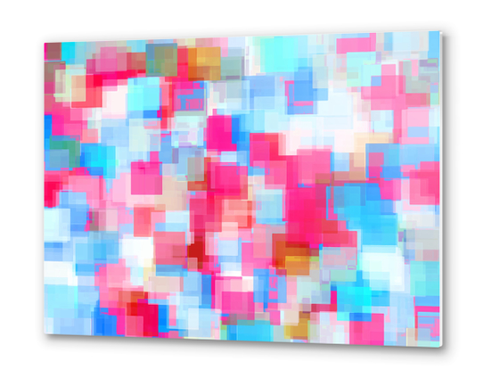 geometric square pattern abstract background in pink and blue Metal prints by Timmy333