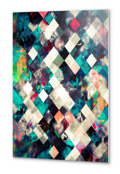 graphic design pixel geometric square pattern abstract background in blue pink Metal prints by Timmy333