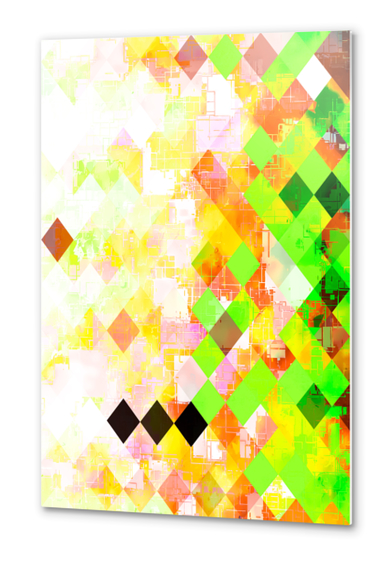 geometric pixel square pattern abstract background in green yellow orange Metal prints by Timmy333