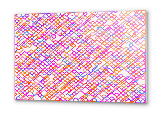 fractal geometric square pixel line pattern abstract in red pink blue Metal prints by Timmy333