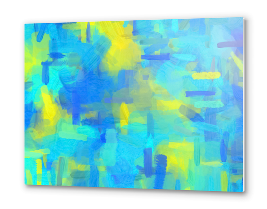 splash painting texture abstract background in blue yellow Metal prints by Timmy333