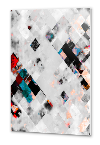 geometric pixel square pattern abstract art in blue red black and white Metal prints by Timmy333