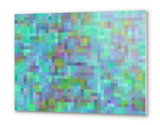 geometric square pixel pattern abstract in green blue pink Metal prints by Timmy333