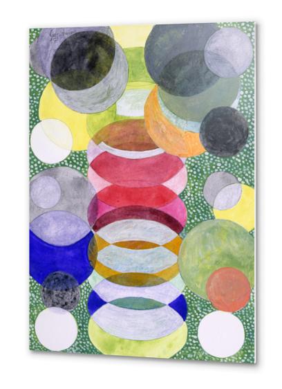 Overlapping Ovals and Circles on Green Dotted Ground Metal prints by Heidi Capitaine