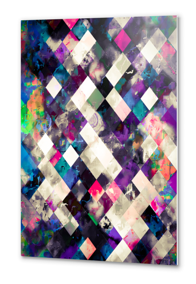 geometric pixel square pattern abstract art in purple pink blue Metal prints by Timmy333