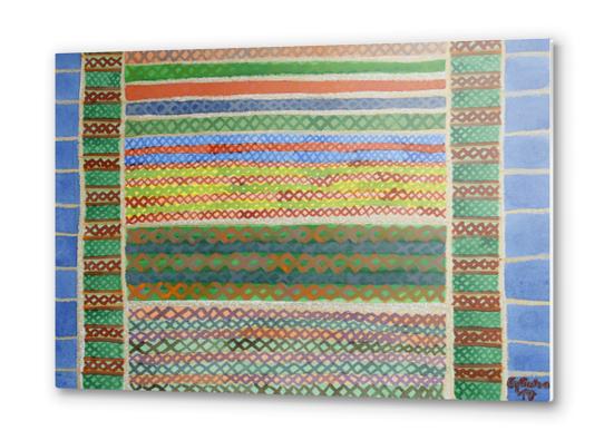 Colorful Stiches on Horizontal Colorful Stripes Metal prints by Heidi Capitaine