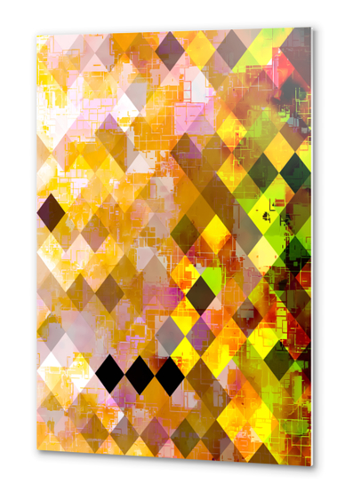 geometric pixel square pattern abstract background in orange pink green yellow Metal prints by Timmy333