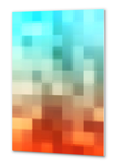 geometric pixel square pattern abstract background in blue brown Metal prints by Timmy333