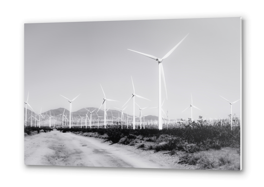 wind turbine and desert view in black and white Metal prints by Timmy333