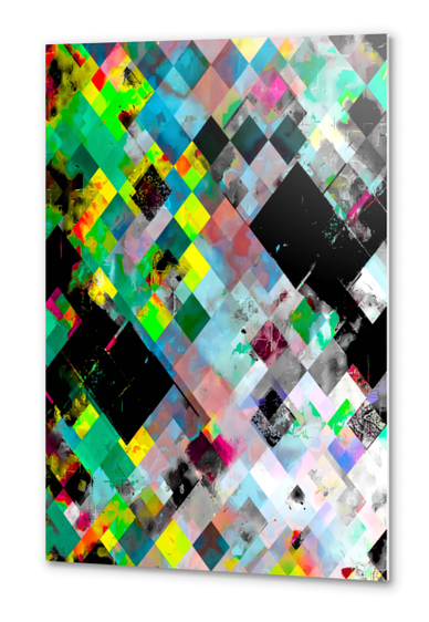 green geometric pixel square pattern abstract art background Metal prints by Timmy333