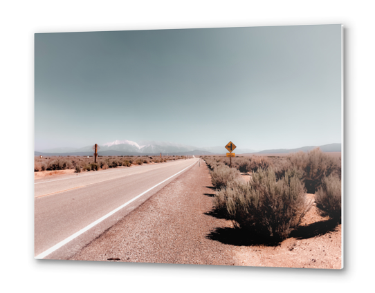 Road in the desert with blue sky and mountain view in California USA Metal prints by Timmy333