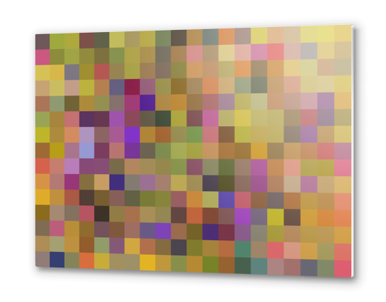 geometric square pixel pattern abstract in yellow green purple Metal prints by Timmy333