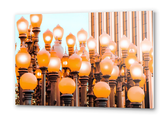 Urban lights pole with blue sky at LACMA art museum, Los Angeles, California, USA Metal prints by Timmy333