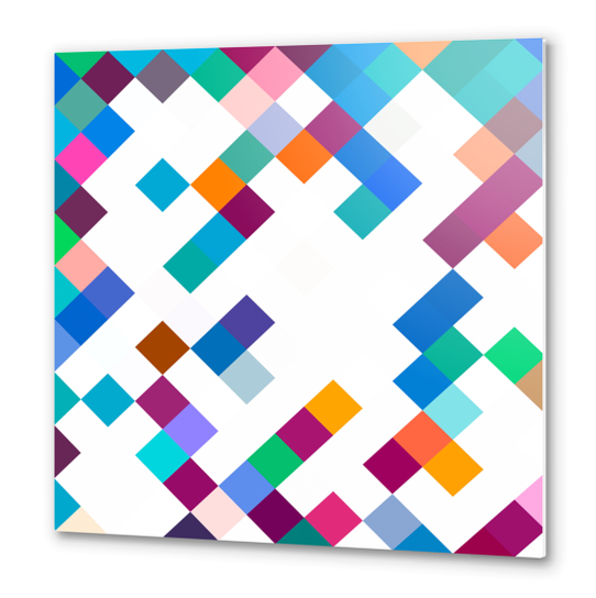 colorful geometric square pixel pattern abstract in blue brown green yellow Metal prints by Timmy333