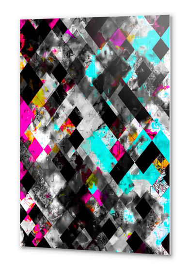 geometric pixel square pattern abstract art in blue pink black Metal prints by Timmy333