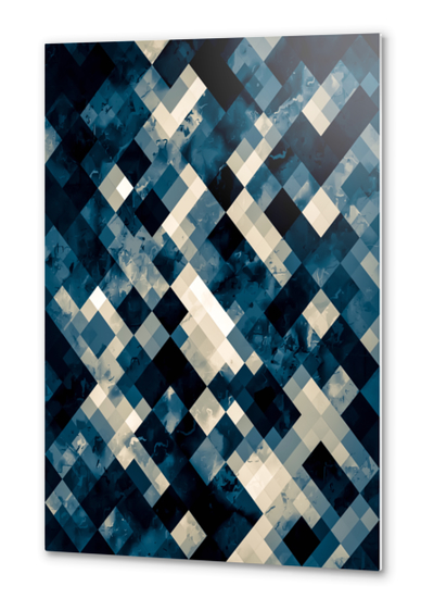 geometric square pixel pattern abstract background in blue black and white Metal prints by Timmy333