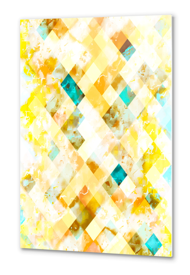 geometric pixel square pattern abstract in yellow brown blue Metal prints by Timmy333