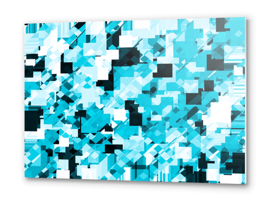 geometric square pixel pattern abstract background in blue and black Metal prints by Timmy333