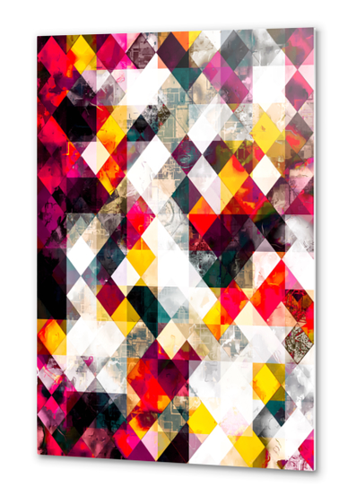 geometric pixel square pattern abstract background in red pink yellow Metal prints by Timmy333